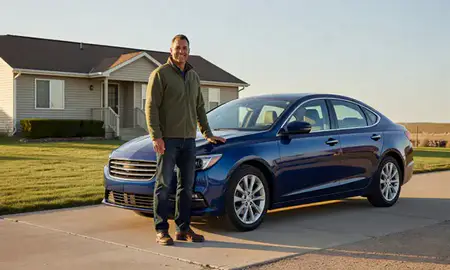 Customer with their delivered car in Malmstrom AFB, Montana, United States