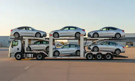 Car transporter parked in an industrial area of Malmstrom AFB, Montana, United States