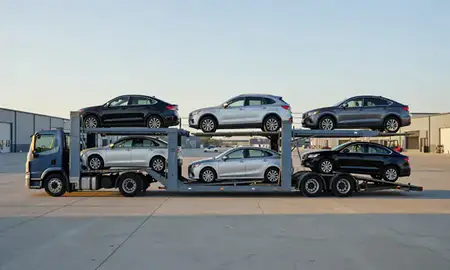 Car transporter parked in an industrial area of Missoula, Montana, United States