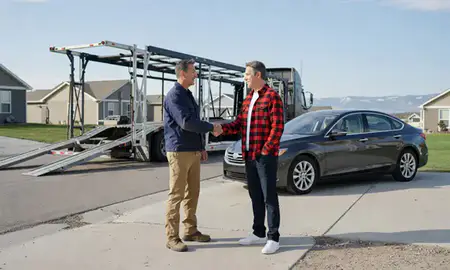 Vehicle owner beside their delivered car in Orchard Homes, Montana, United States