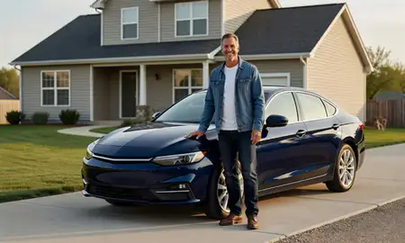 Customer with their delivered car in Nebraska, United States