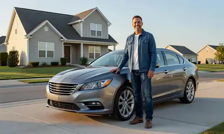 Customer with their delivered car in Columbus, Nebraska, United States
