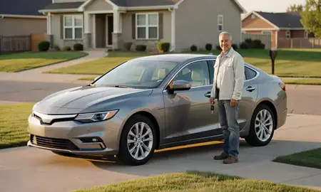 Car delivered to a driveway in Columbus, Nebraska, United States