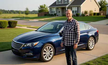 Car delivered to a driveway in Crete, Nebraska, United States