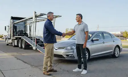 Vehicle owner beside their delivered car in Crete, Nebraska, United States