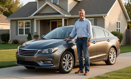 Customer with their delivered car in Fremont, Nebraska, United States
