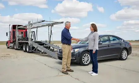 Vehicle owner beside their delivered car in Gering, Nebraska, United States