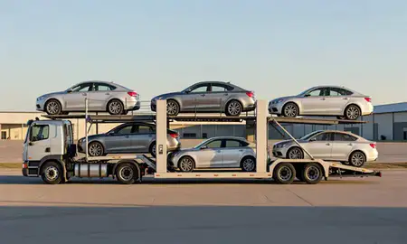 Car transporter parked in an industrial area of Gretna, Nebraska, United States