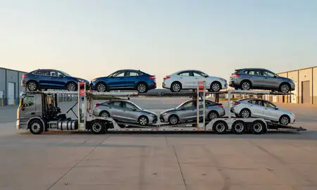 Car transporter parked in an industrial area of Kearney, Nebraska, United States