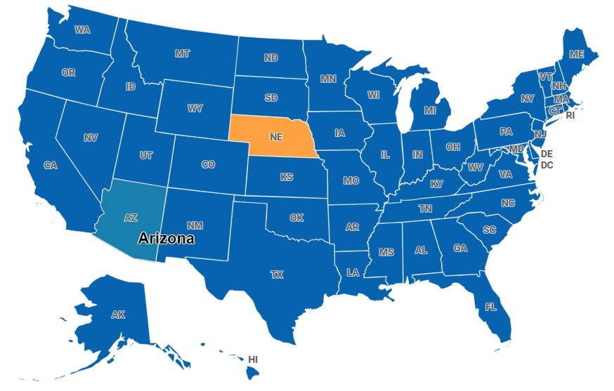 Map of Nebraska, USA