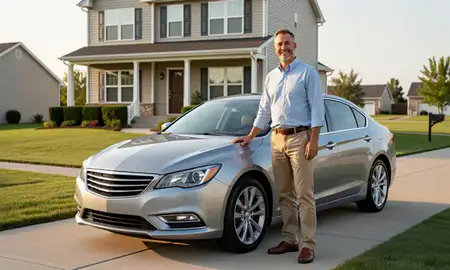 Customer with their delivered car in Nebraska City, Nebraska, United States