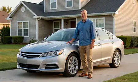 Customer with their delivered car in Schuyler, Nebraska, United States