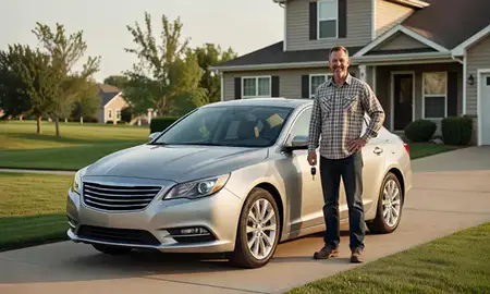 Car delivered to a driveway in Schuyler, Nebraska, United States