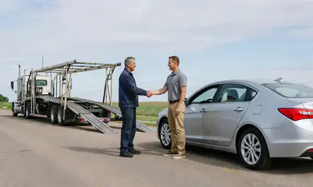 Vehicle owner beside their delivered car in Schuyler, Nebraska, United States