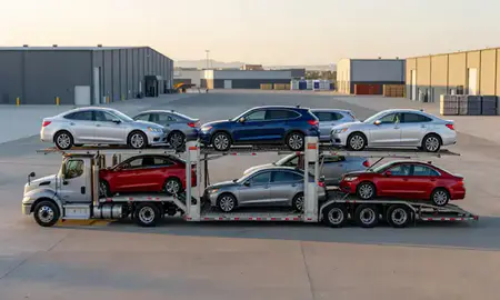 Car transporter parked in an industrial area of Nevada, United States