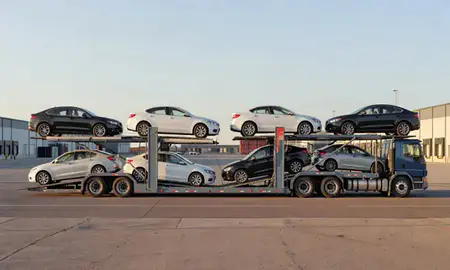 Car transporter parked in an industrial area of Carson City, Nevada, United States
