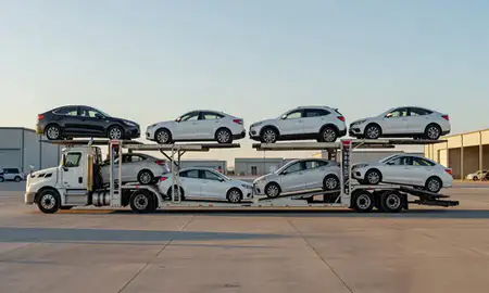 Car transporter parked in an industrial area of Elko, Nevada, United States