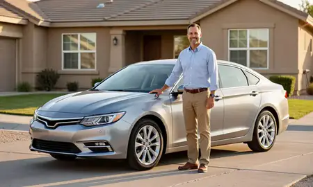 Customer with their delivered car in Enterprise, Nevada, United States