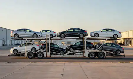 Car transporter parked in an industrial area of Enterprise, Nevada, United States