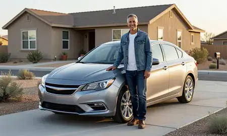 Customer with their delivered car in Fallon, Nevada, United States