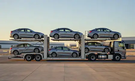 Car transporter parked in an industrial area of Fallon, Nevada, United States