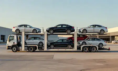 Car transporter parked in an industrial area of Fernley, Nevada, United States