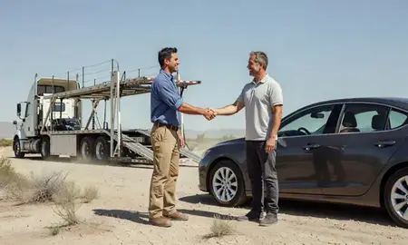 Vehicle owner beside their delivered car in Gardnerville Ranchos, Nevada, United States