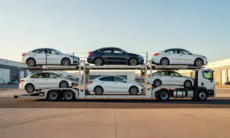 Car transporter parked in an industrial area of Gardnerville Ranchos, Nevada, United States