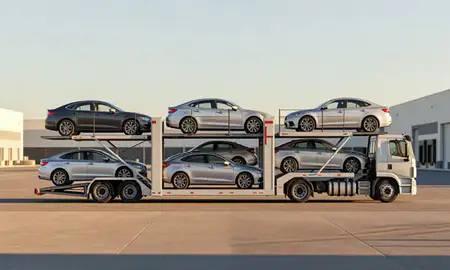 Car transporter parked in an industrial area of Henderson, Nevada, United States
