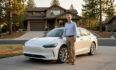 Customer with their delivered car in Incline Village, Nevada, United States
