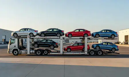 Car transporter parked in an industrial area of Incline Village, Nevada, United States