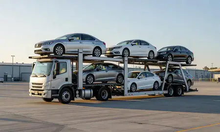 Car transporter loaded with vehicles in Incline Village, Nevada, United States