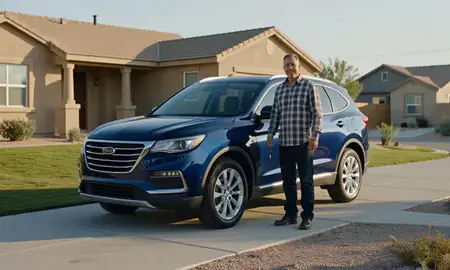 Car delivered to a driveway in Johnson Lane, Nevada, United States