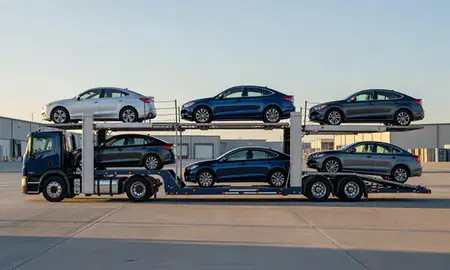 Car transporter parked in an industrial area of Johnson Lane, Nevada, United States