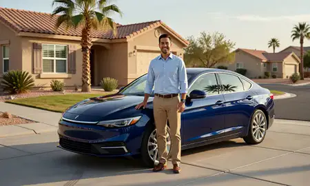 Customer with their delivered car in Las Vegas, Nevada, United States