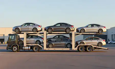 Car transporter parked in an industrial area of Laughlin, Nevada, United States