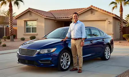 Customer with their delivered car in Mesquite, Nevada, United States