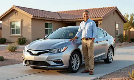 Customer with their delivered car in Moapa Valley, Nevada, United States