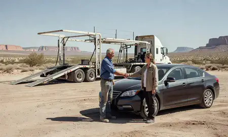 Vehicle owner beside their delivered car in Moapa Valley, Nevada, United States