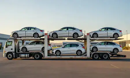 Car transporter parked in an industrial area of North Las Vegas, Nevada, United States