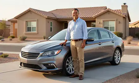 Customer with their delivered car in Pahrump, Nevada, United States