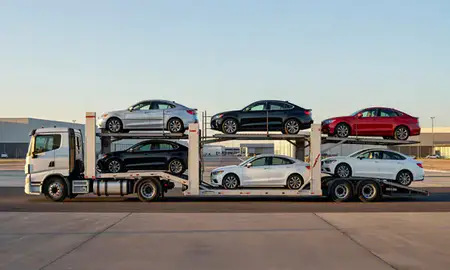 Car transporter parked in an industrial area of Paradise, Nevada, United States