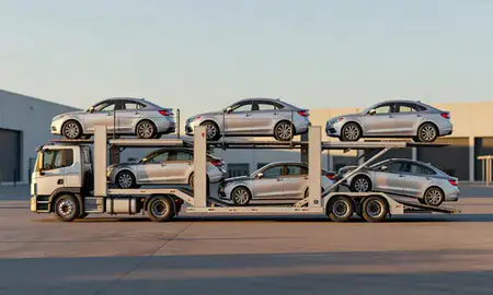 Car transporter parked in an industrial area of Reno, Nevada, United States