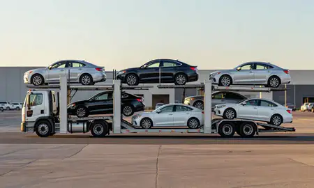 Car transporter parked in an industrial area of Spanish Springs, Nevada, United States