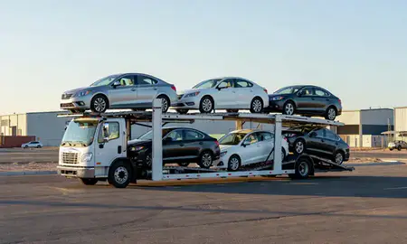 Car transporter loaded with vehicles in Spanish Springs, Nevada, United States