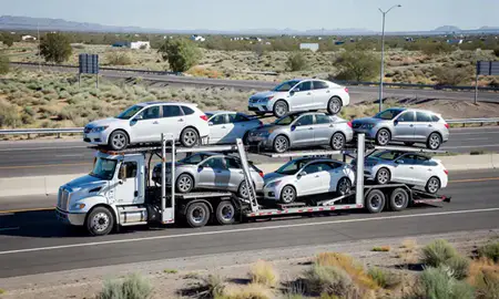 Multi-level car carrier on the highway to Sparks, Nevada, United States