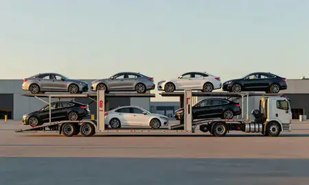 Car transporter parked in an industrial area of Sparks, Nevada, United States