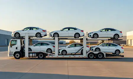 Car transporter parked in an industrial area of Spring Creek, Nevada, United States