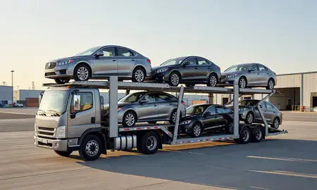 Car transporter loaded with vehicles in Spring Creek, Nevada, United States