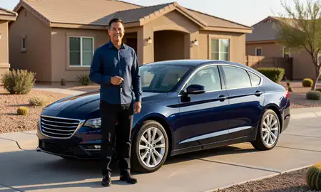 Car delivered to a driveway in Summerlin South, Nevada, United States